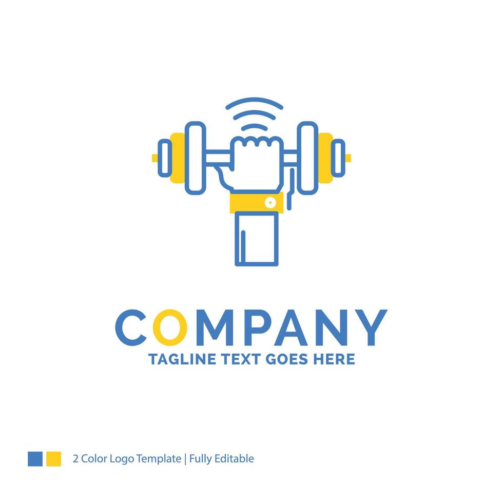 pesa. ganar. levantamiento. energía. plantilla de logotipo de empresa amarillo azul deportivo. lugar de plantilla de diseño creativo para eslogan. vector