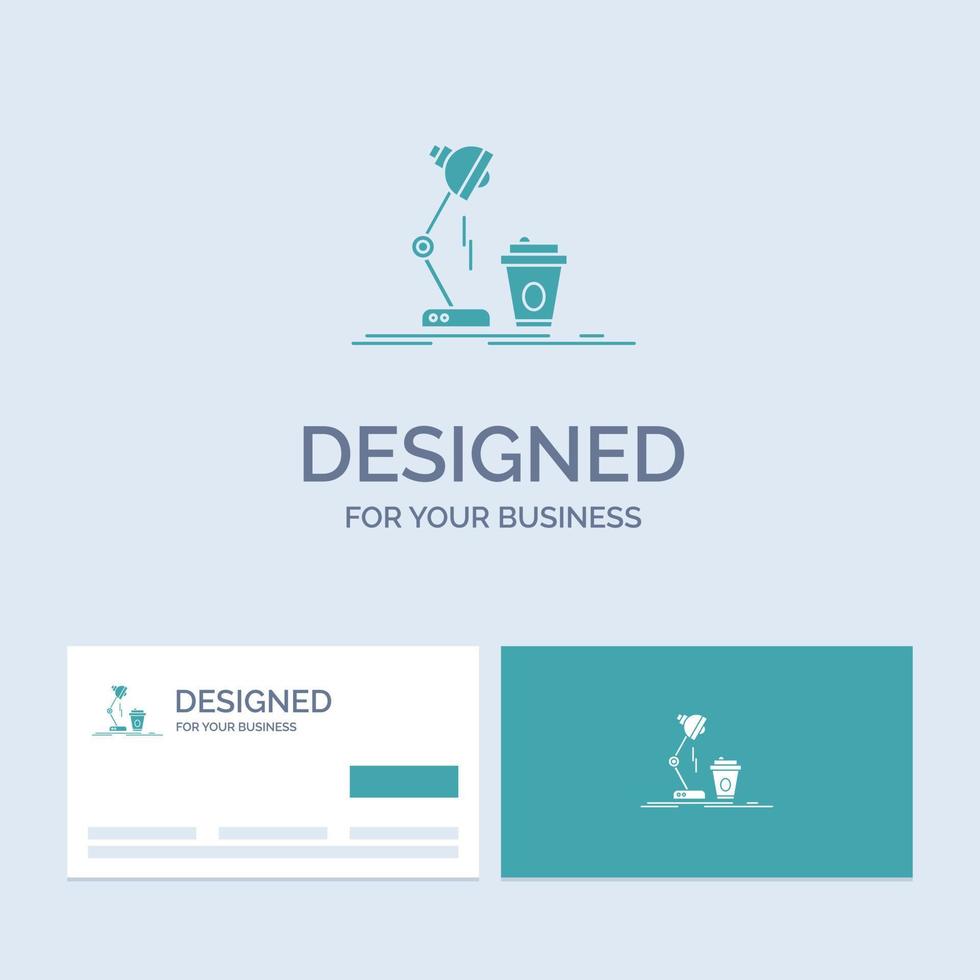 studio. design. coffee. lamp. flash Business Logo Glyph Icon Symbol for your business. Turquoise Business Cards with Brand logo template. vector