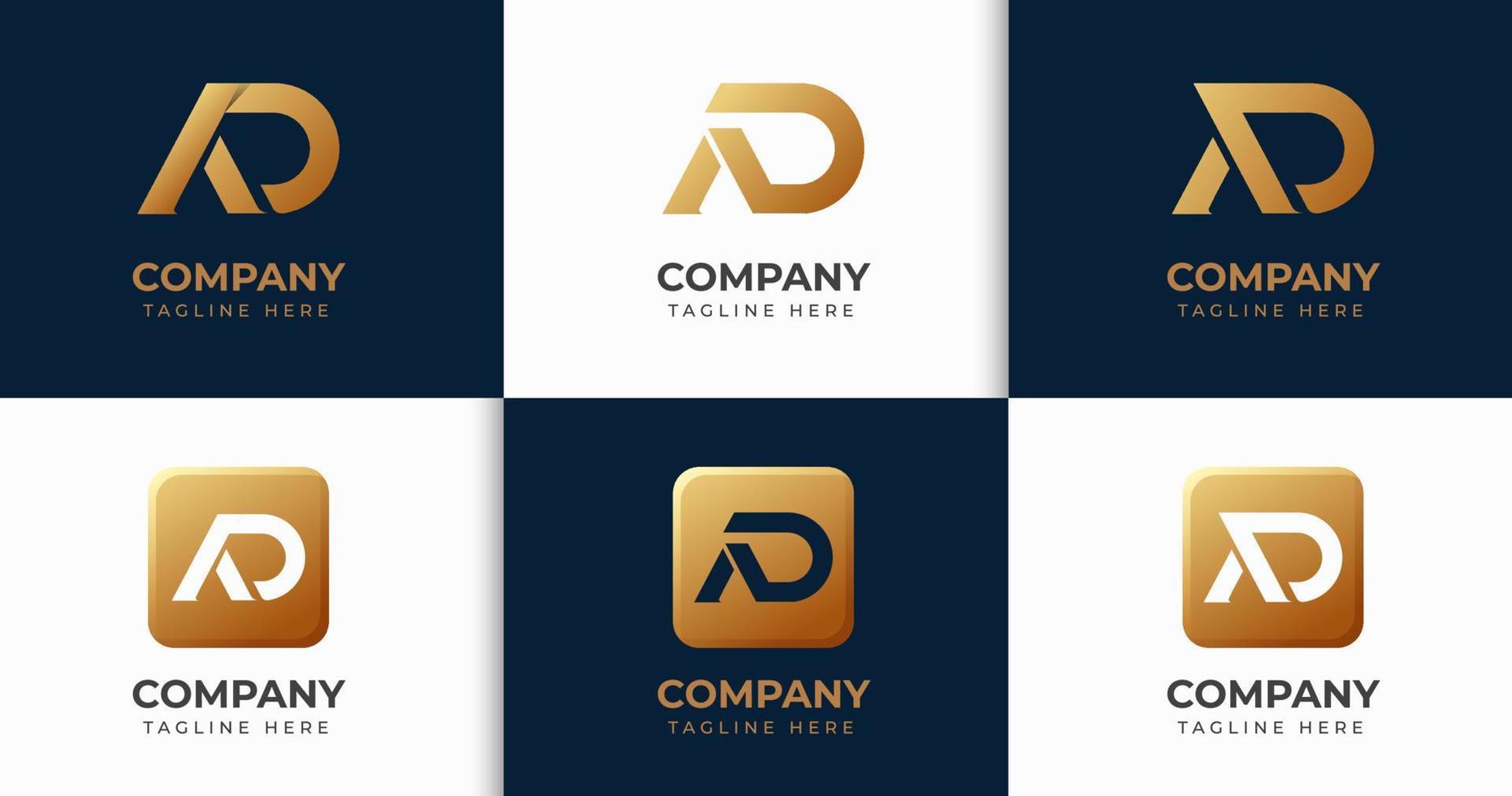 gran conjunto de elegantes diseños de logotipos de letras a y d. elemento de diseño vectorial, con variedad monograma da elemento de logotipo, rótulo comercial, logotipos, identidad, vector