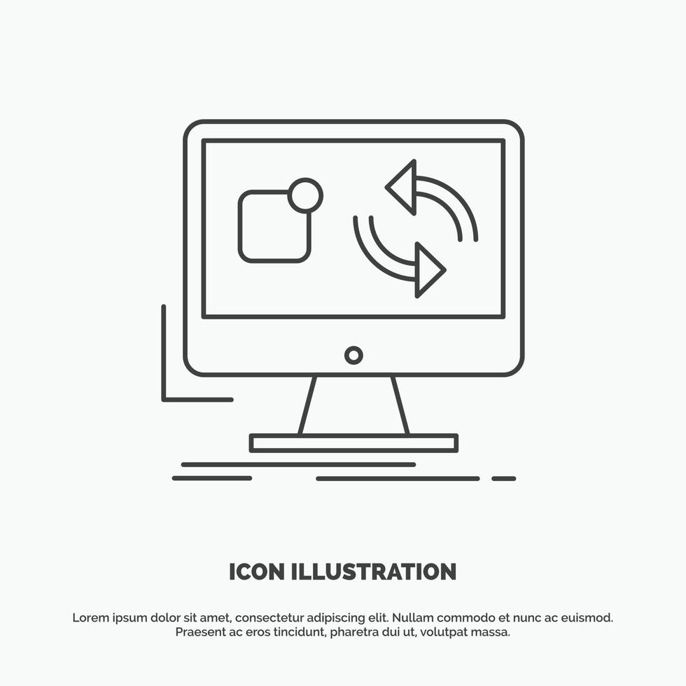 actualizar. aplicación solicitud. Instalar en pc. icono de sincronización. símbolo gris vectorial de línea para ui y ux. sitio web o aplicación móvil vector