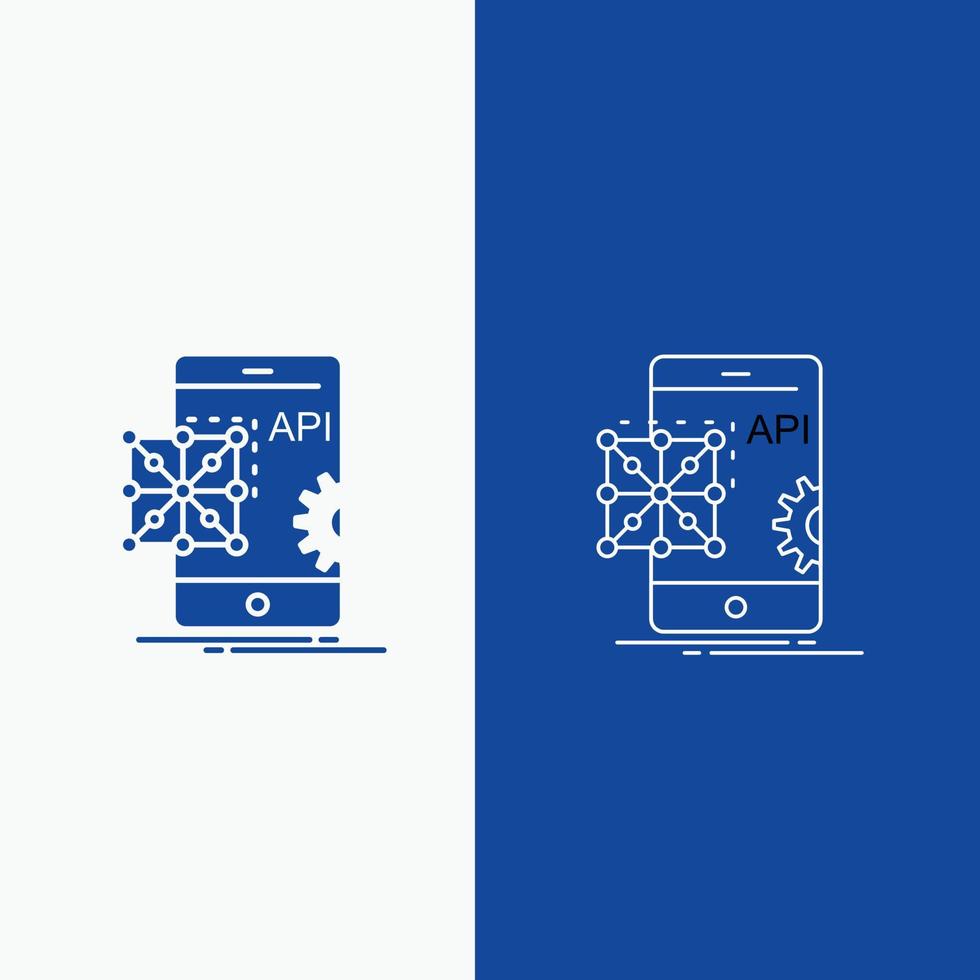 Api. Application. coding. Development. Mobile Line and Glyph web Button in Blue color Vertical Banner for UI and UX. website or mobile application vector