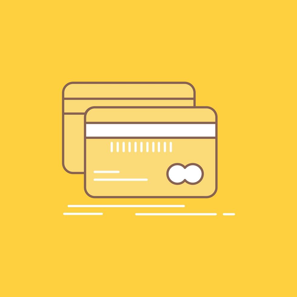 Banking. card. credit. debit. finance Flat Line Filled Icon. Beautiful Logo button over yellow background for UI and UX. website or mobile application vector