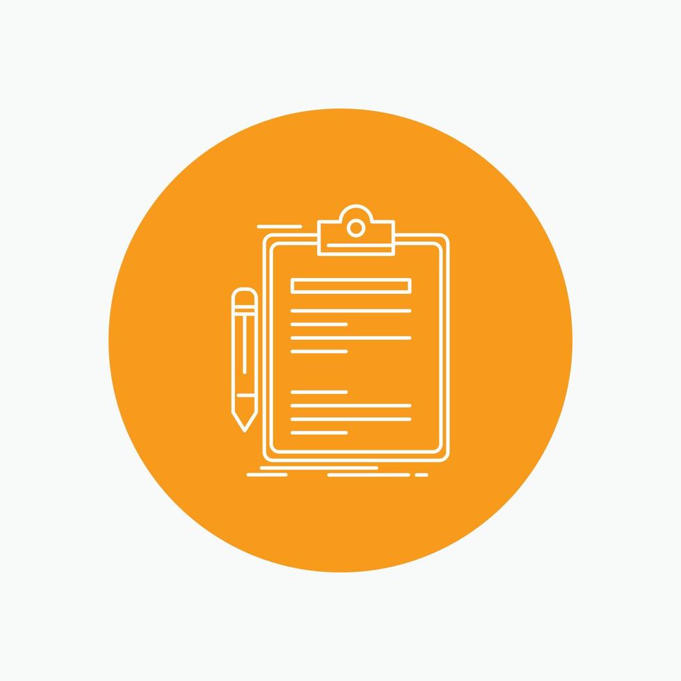 Contract. check. Business. done. clip board White Line Icon in Circle background. vector icon illustration