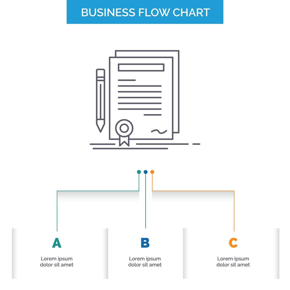 Business. certificate. contract. degree. document Business Flow Chart Design with 3 Steps. Line Icon For Presentation Background Template Place for text vector