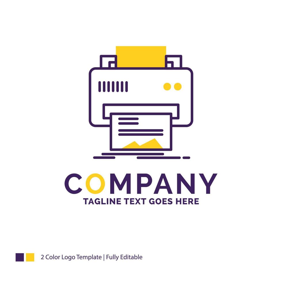 Company Name Logo Design For Digital. printer. printing. hardware. paper. Purple and yellow Brand Name Design with place for Tagline. Creative Logo template for Small and Large Business. vector