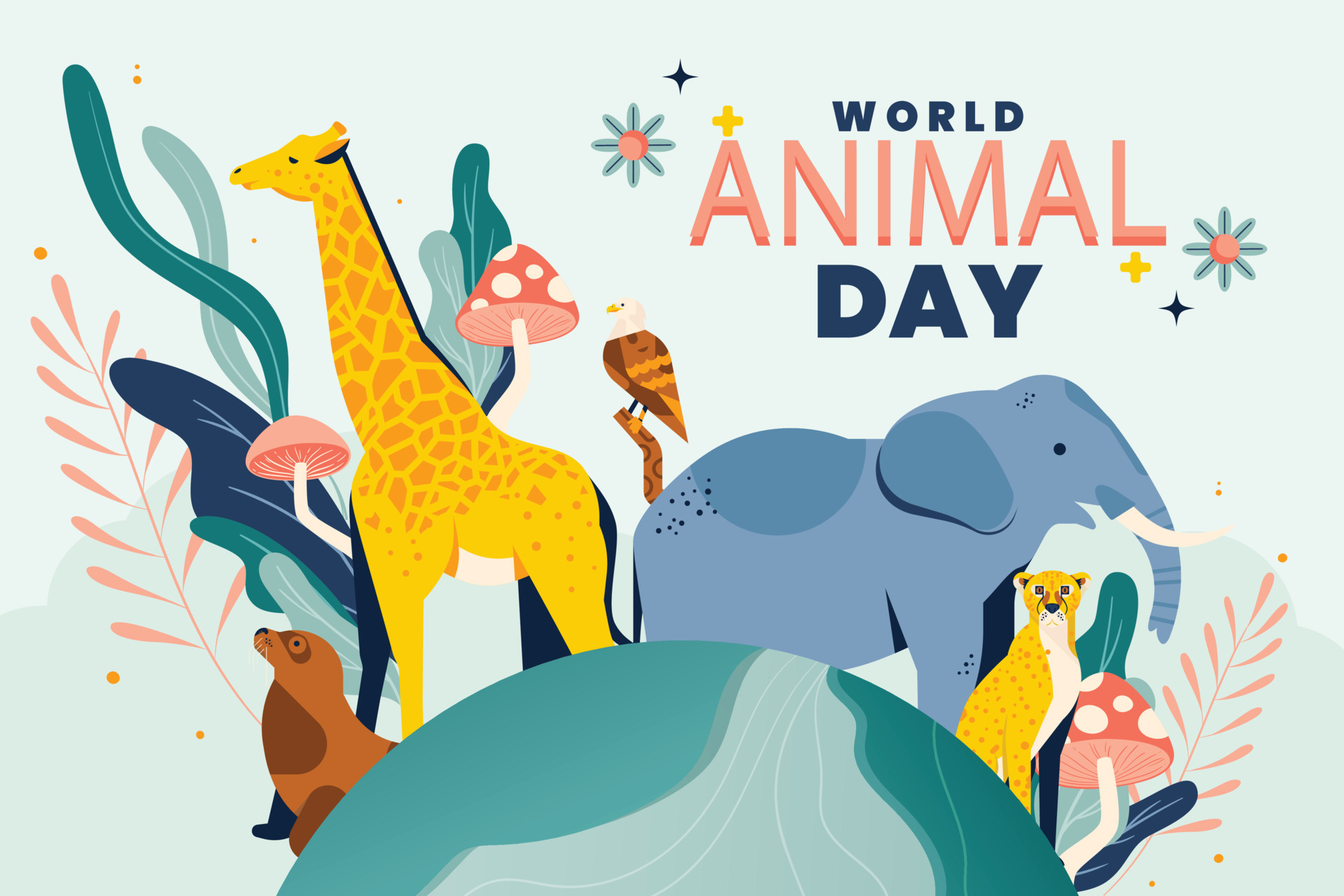 Happy World Animal Day, Wildlife Day. Flat Vector Illustration 13034361