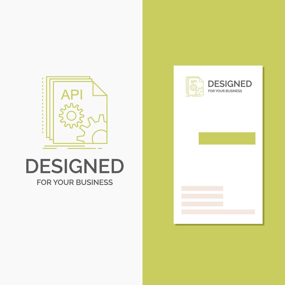 logotipo de empresa para api. aplicación codificación. desarrollador. software. plantilla de tarjeta de visita de negocio verde vertical. ilustración de vector de fondo creativo