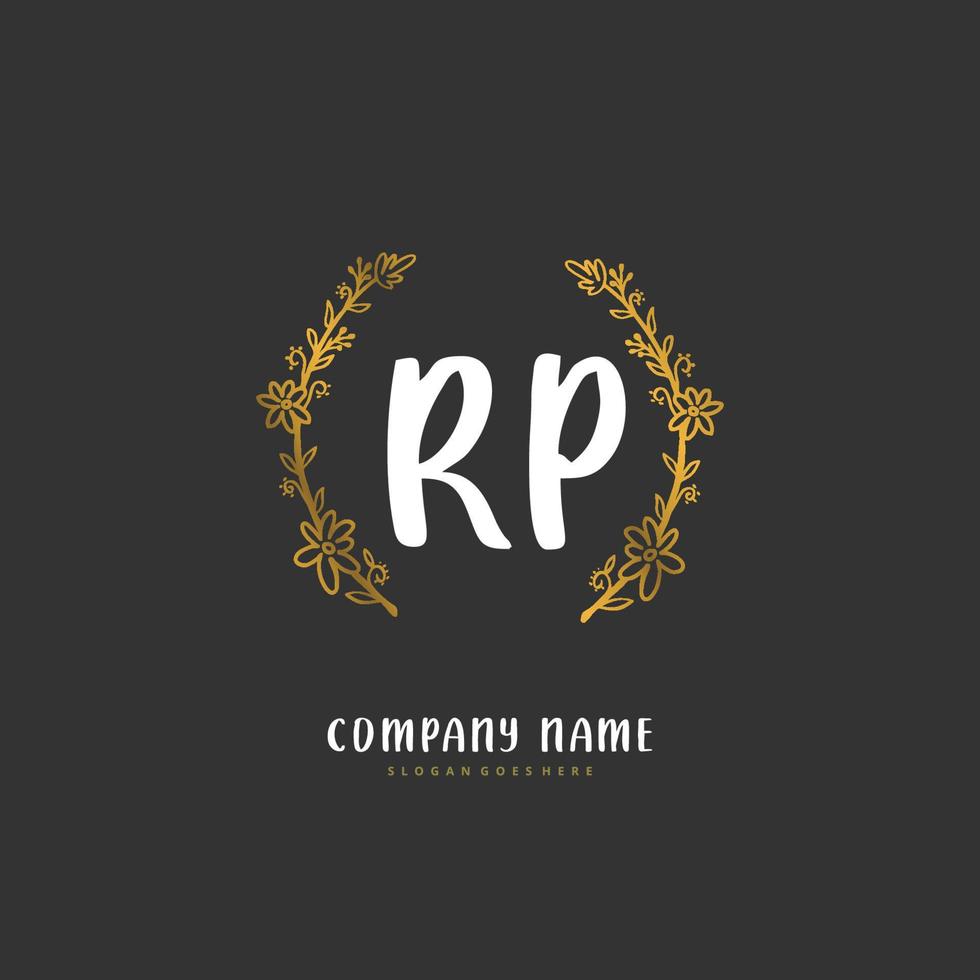 rp escritura inicial a mano y diseño de logotipo de firma con círculo. hermoso diseño de logotipo escrito a mano para moda, equipo, boda, logotipo de lujo. vector