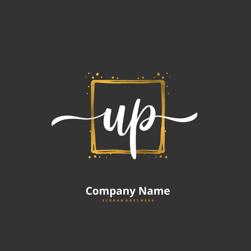 UP Initial handwriting and signature logo design with circle. Beautiful design handwritten logo for fashion, team, wedding, luxury logo. vector
