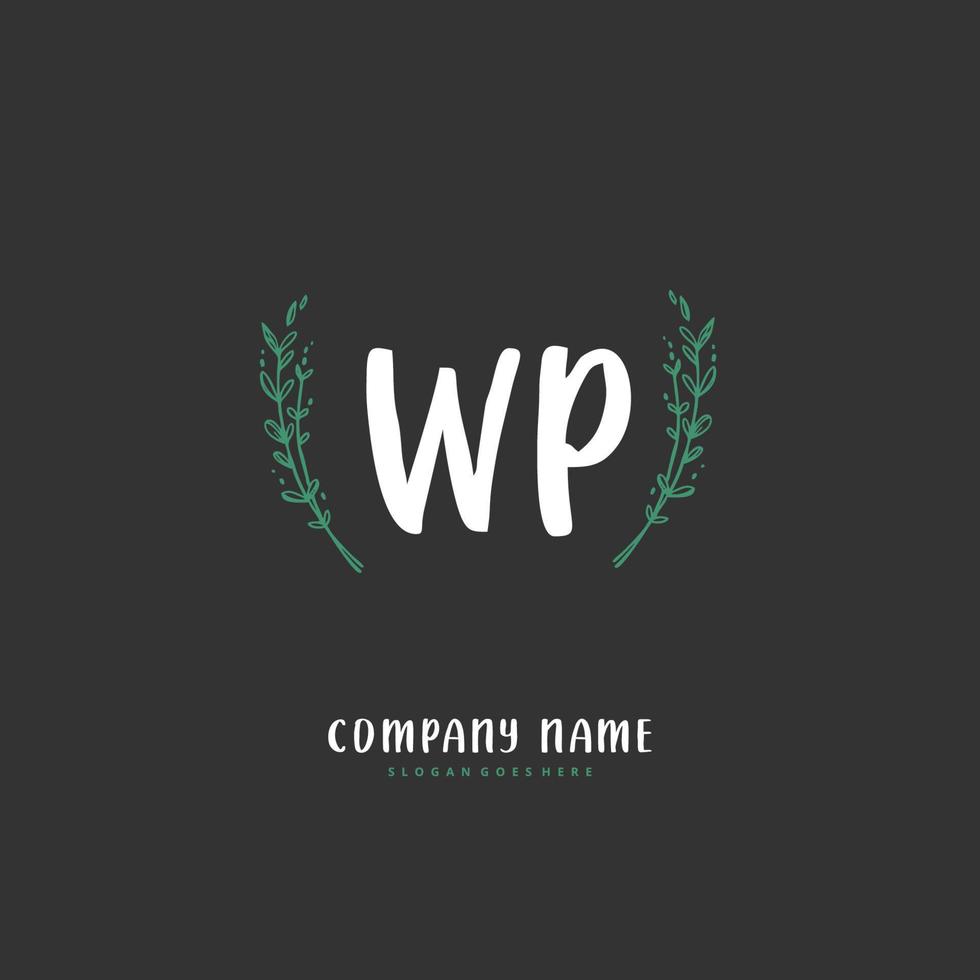 WP Initial handwriting and signature logo design with circle. Beautiful design handwritten logo for fashion, team, wedding, luxury logo. vector