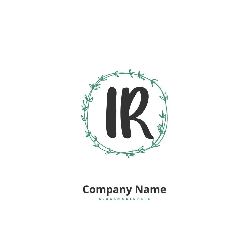 IR Initial handwriting and signature logo design with circle. Beautiful design handwritten logo for fashion, team, wedding, luxury logo. vector