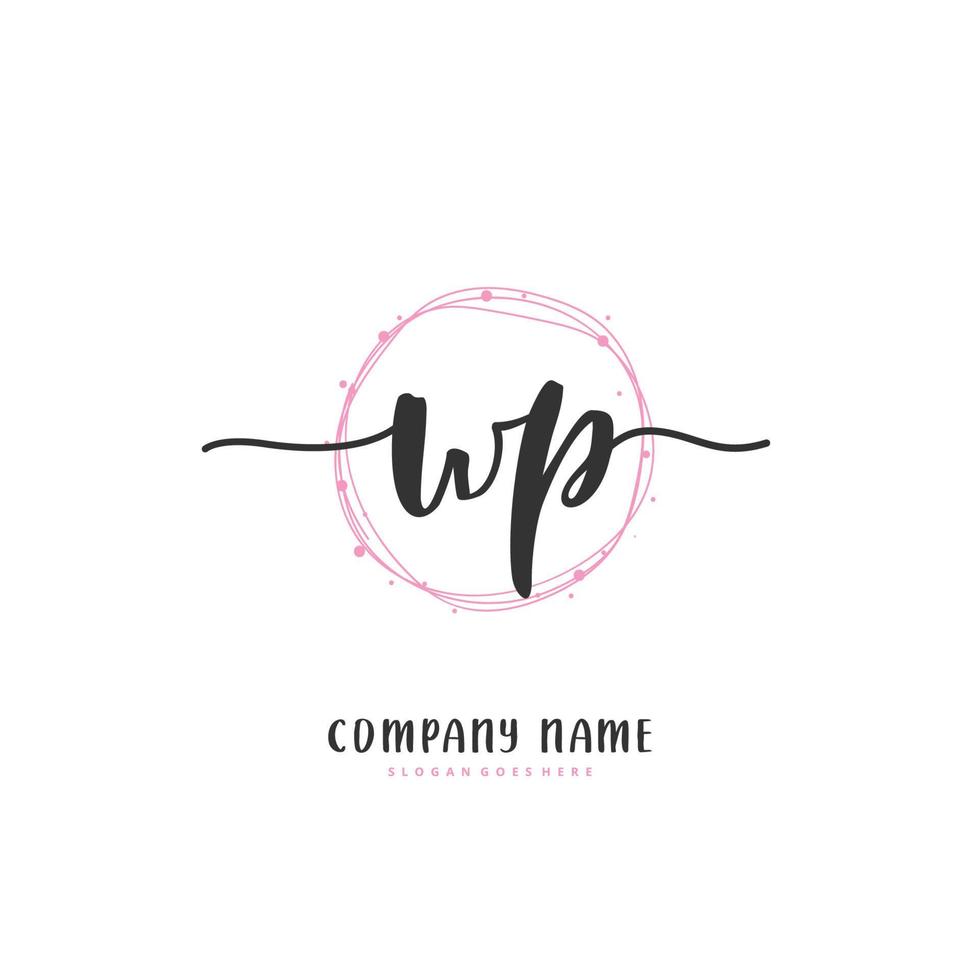 WP Initial handwriting and signature logo design with circle. Beautiful design handwritten logo for fashion, team, wedding, luxury logo. vector