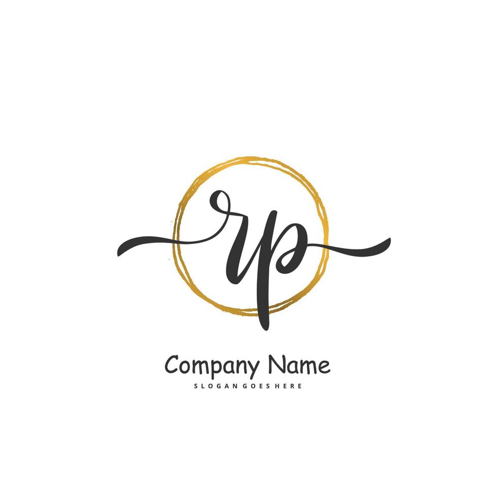 RP Initial handwriting and signature logo design with circle. Beautiful design handwritten logo for fashion, team, wedding, luxury logo. vector