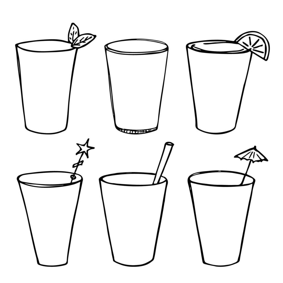 linda taza de agua, jugo o refresco. ilustración de vidrio conjunto de imágenes prediseñadas de bebida simple vector