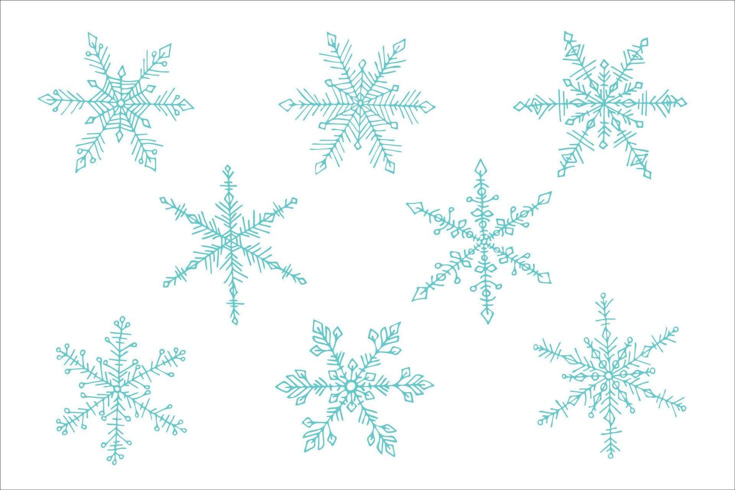 Set of cute hand drawn snowflakes. Christmas and New Year doodle clipart vector