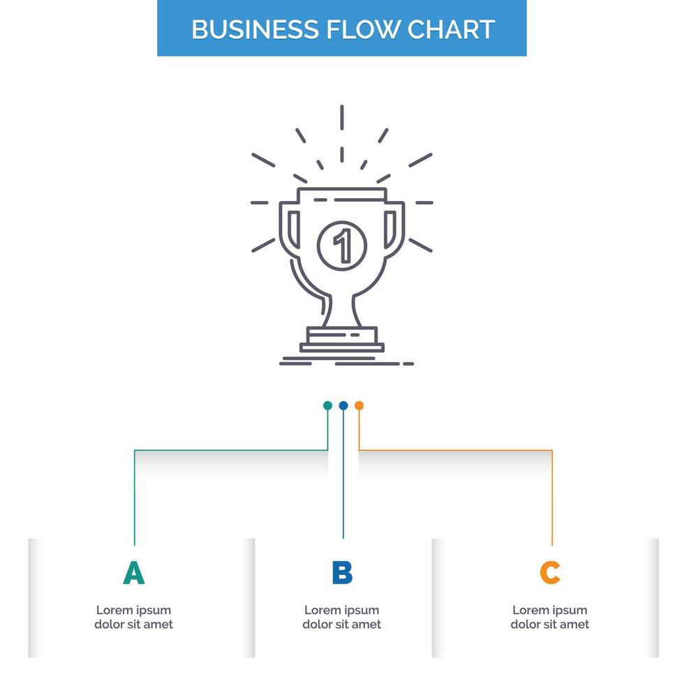 award. cup. prize. reward. victory Business Flow Chart Design with 3 Steps. Line Icon For Presentation Background Template Place for text vector