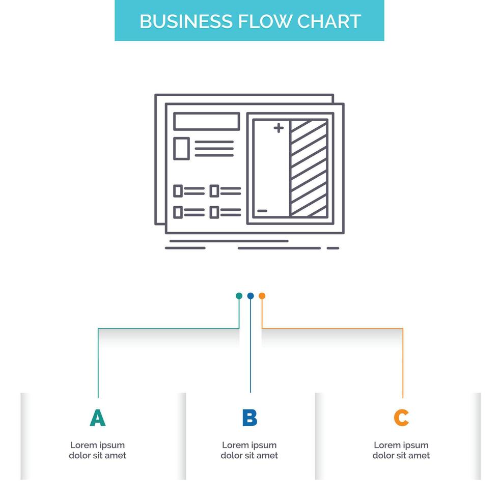 Blueprint. design. drawing. plan. prototype Business Flow Chart Design with 3 Steps. Line Icon For Presentation Background Template Place for text vector