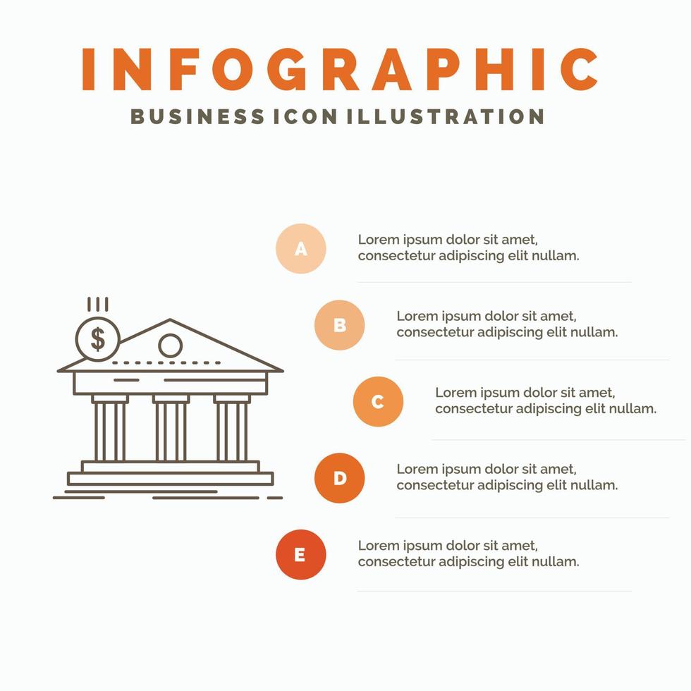 arquitectura. banco. bancario. edificio. plantilla de infografía federal para sitio web y presentación. icono de línea gris con ilustración de vector de estilo infográfico naranja