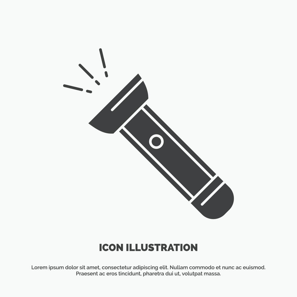 antorcha. luz. destello. cámping. icono de senderismo. símbolo gris vectorial de glifo para ui y ux. sitio web o aplicación móvil vector