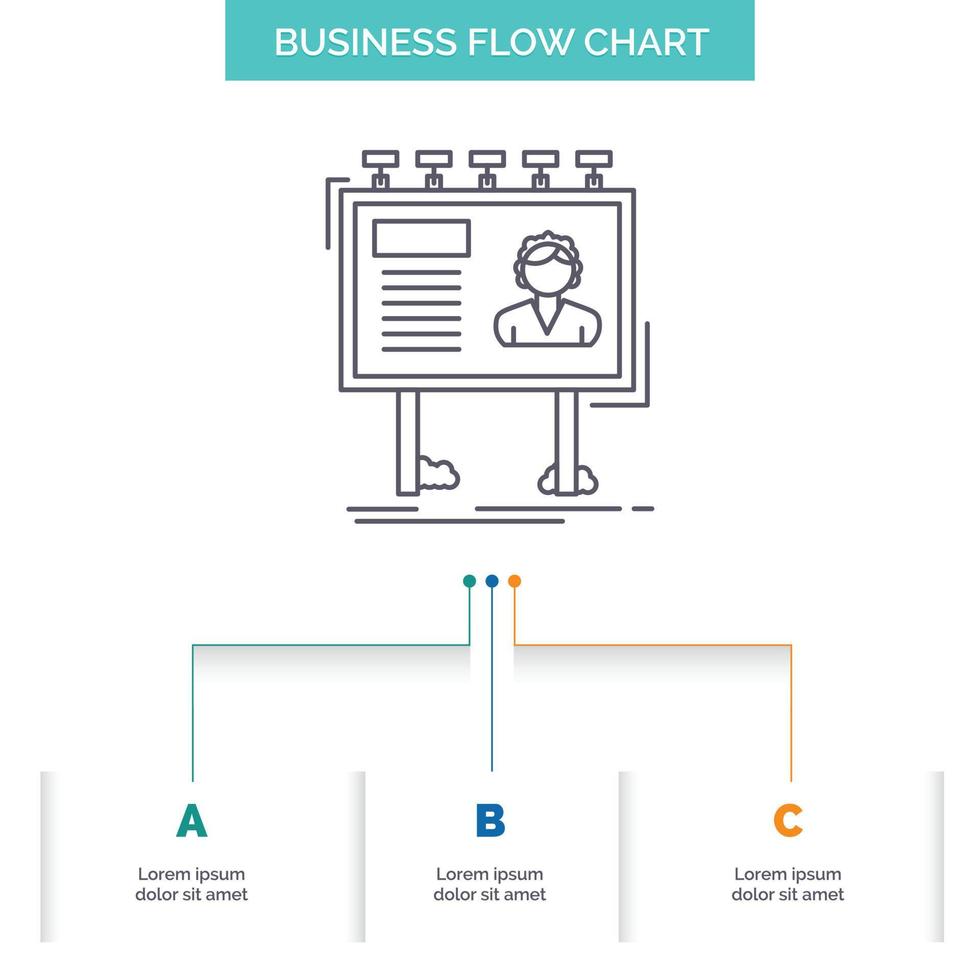 advertisement. advertising. billboard. poster. board Business Flow Chart Design with 3 Steps. Line Icon For Presentation Background Template Place for text vector