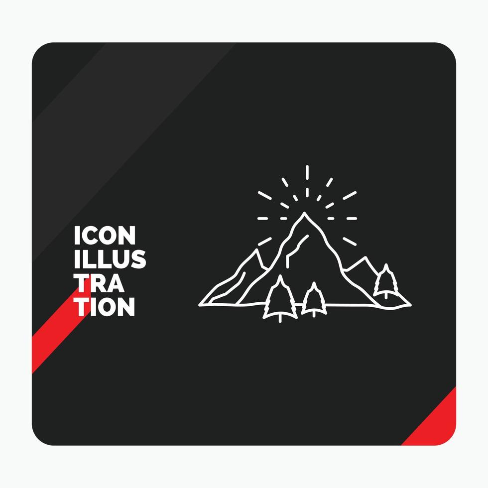 Red and Black Creative presentation Background for hill. landscape. nature. mountain. fireworks Line Icon vector
