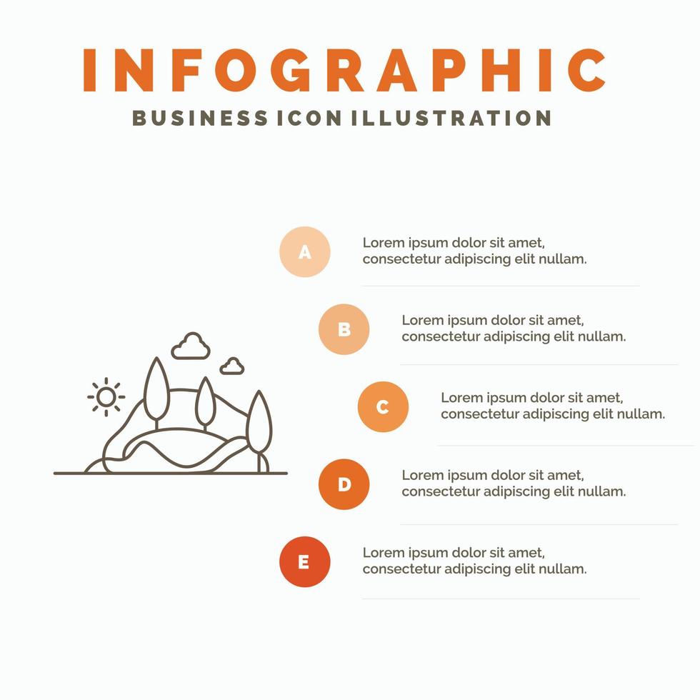 hill. landscape. nature. mountain. tree Infographics Template for Website and Presentation. Line Gray icon with Orange infographic style vector illustration