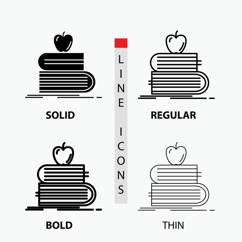 back to school. school. student. books. apple Icon in Thin. Regular. Bold Line and Glyph Style. Vector illustration