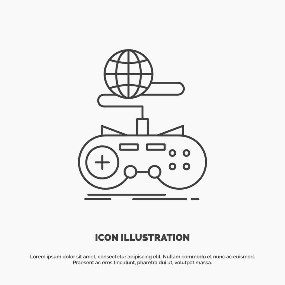 juego. juego de azar. Internet. multijugador icono en línea. símbolo gris vectorial de línea para ui y ux. sitio web o aplicación móvil vector