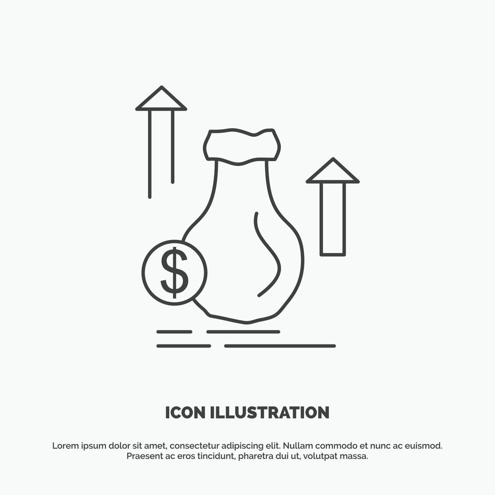 money. bag. dollar. growth. stock Icon. Line vector gray symbol for UI and UX. website or mobile application