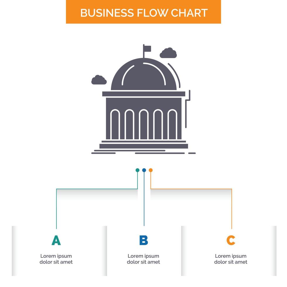Library. school. education. learning. university Business Flow Chart Design with 3 Steps. Glyph Icon For Presentation Background Template Place for text. vector