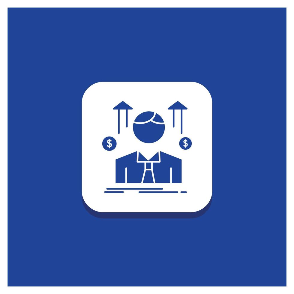 Blue Round Button for Business. man. avatar. employee. sales man Glyph icon vector