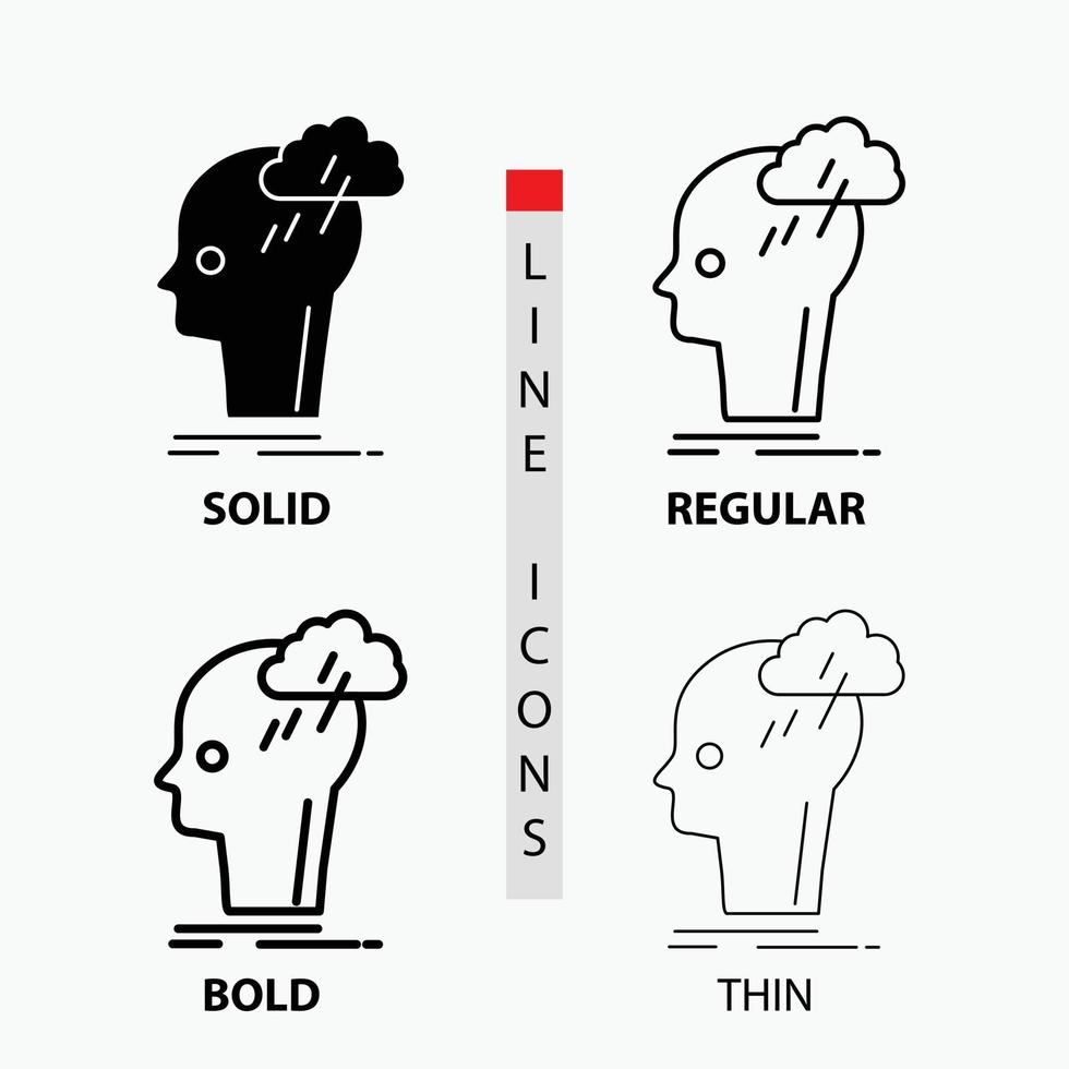 Brainstorm. creative. head. idea. thinking Icon in Thin. Regular. Bold Line and Glyph Style. Vector illustration