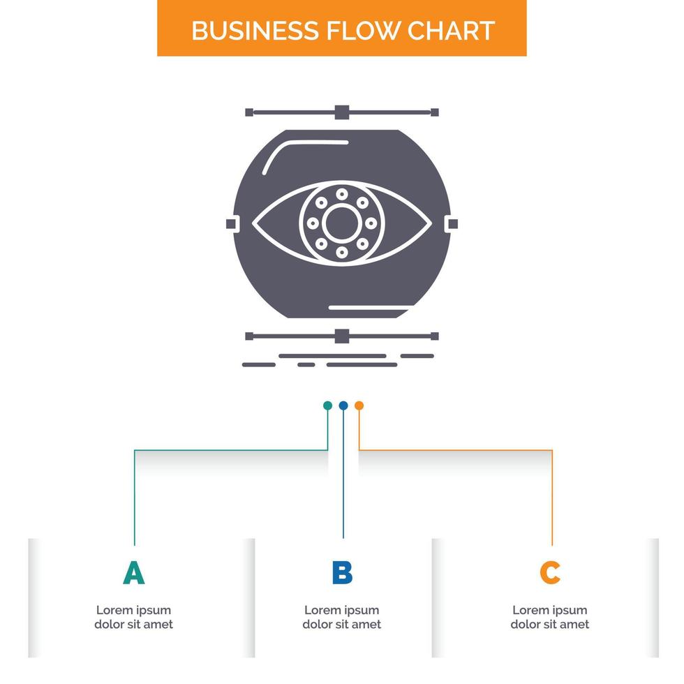 visualizar. concepción. vigilancia. vigilancia. diseño de diagrama de flujo empresarial de visión con 3 pasos. icono de glifo para el lugar de plantilla de fondo de presentación para texto. vector