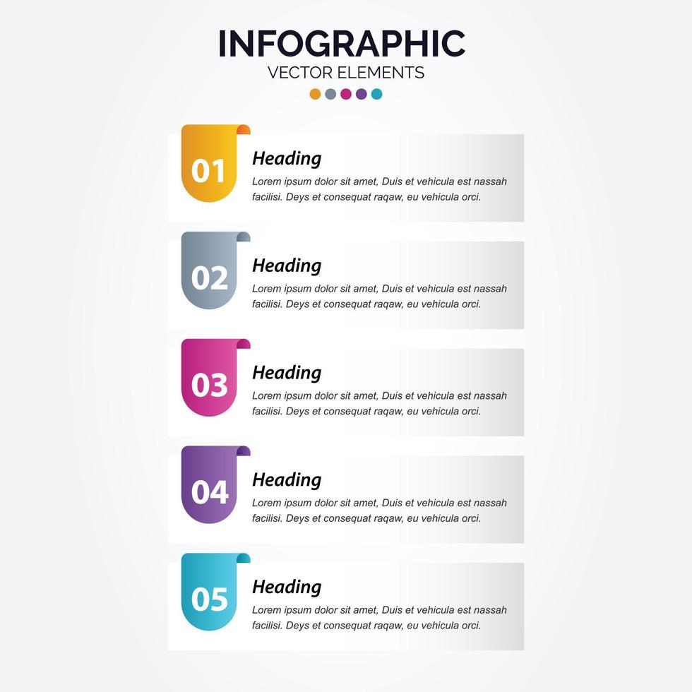 infografía vertical marketing comercial diseño vectorial plantilla colorida carpeta 5 opciones o pasos en estilo minimalista vector