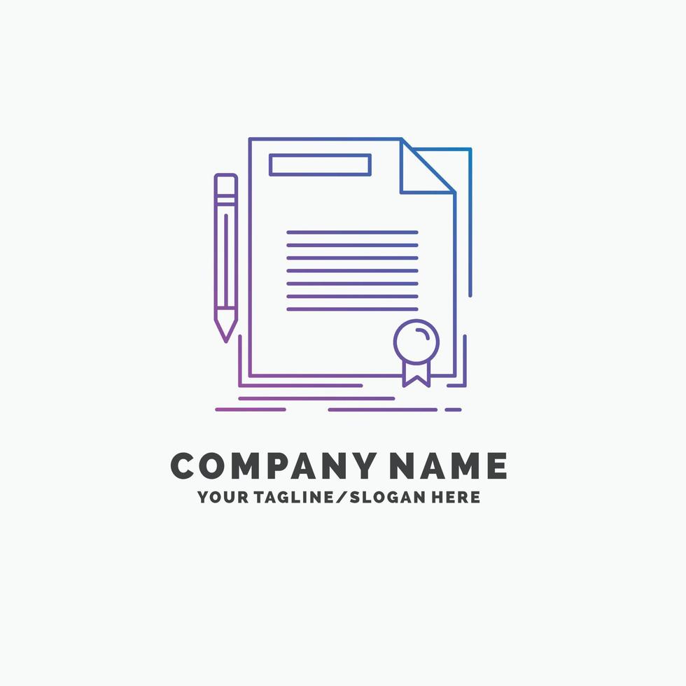agreement. contract. deal. document. paper Purple Business Logo Template. Place for Tagline vector