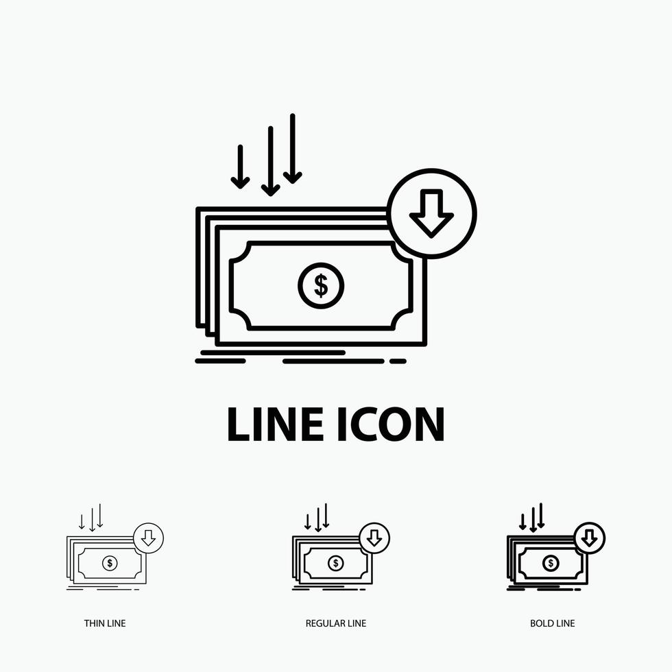 Business. cost. cut. expense. finance. money Icon in Thin. Regular and Bold Line Style. Vector illustration