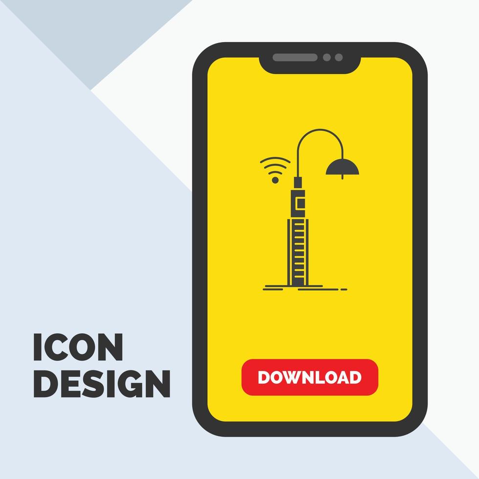 lights. street. wifi. smart. technology Glyph Icon in Mobile for Download Page. Yellow Background vector