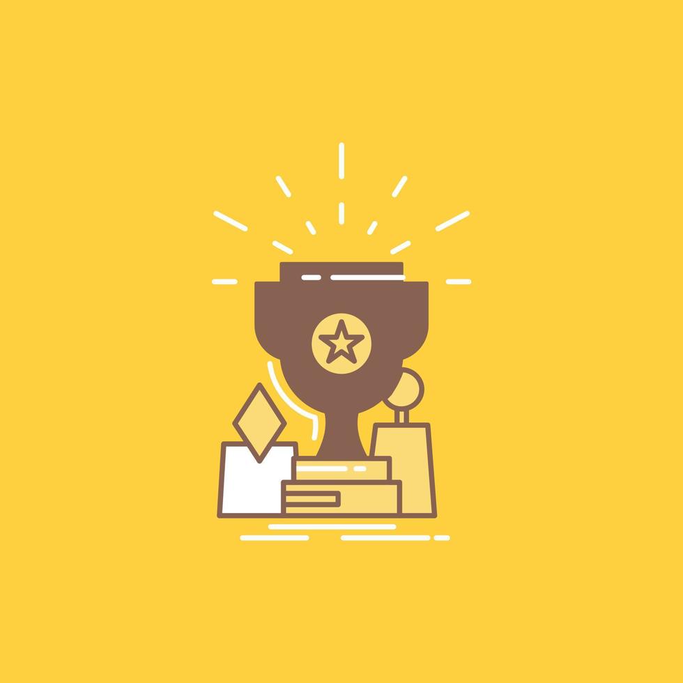 Achievement. award. cup. prize. trophy Flat Line Filled Icon. Beautiful Logo button over yellow background for UI and UX. website or mobile application vector