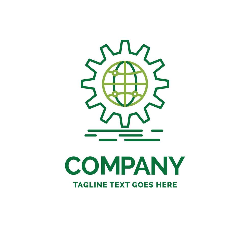 international. business. globe. world wide. gear Flat Business Logo template. Creative Green Brand Name Design. vector