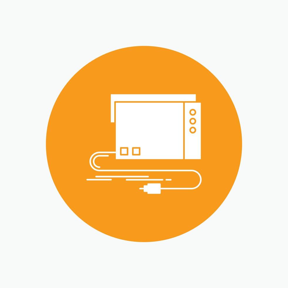 audio. card. external. interface. sound White Glyph Icon in Circle. Vector Button illustration