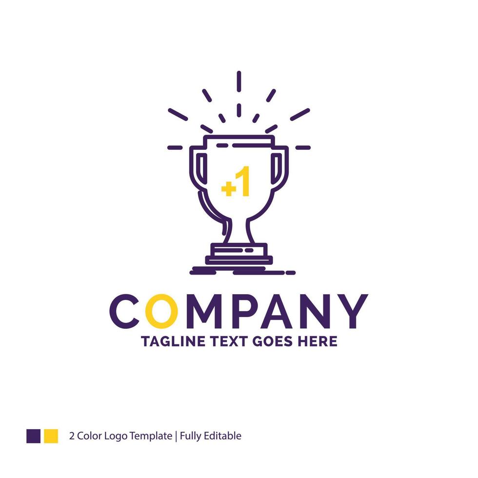 Company Name Logo Design For award. trophy. win. prize. first. Purple and yellow Brand Name Design with place for Tagline. Creative Logo template for Small and Large Business. vector