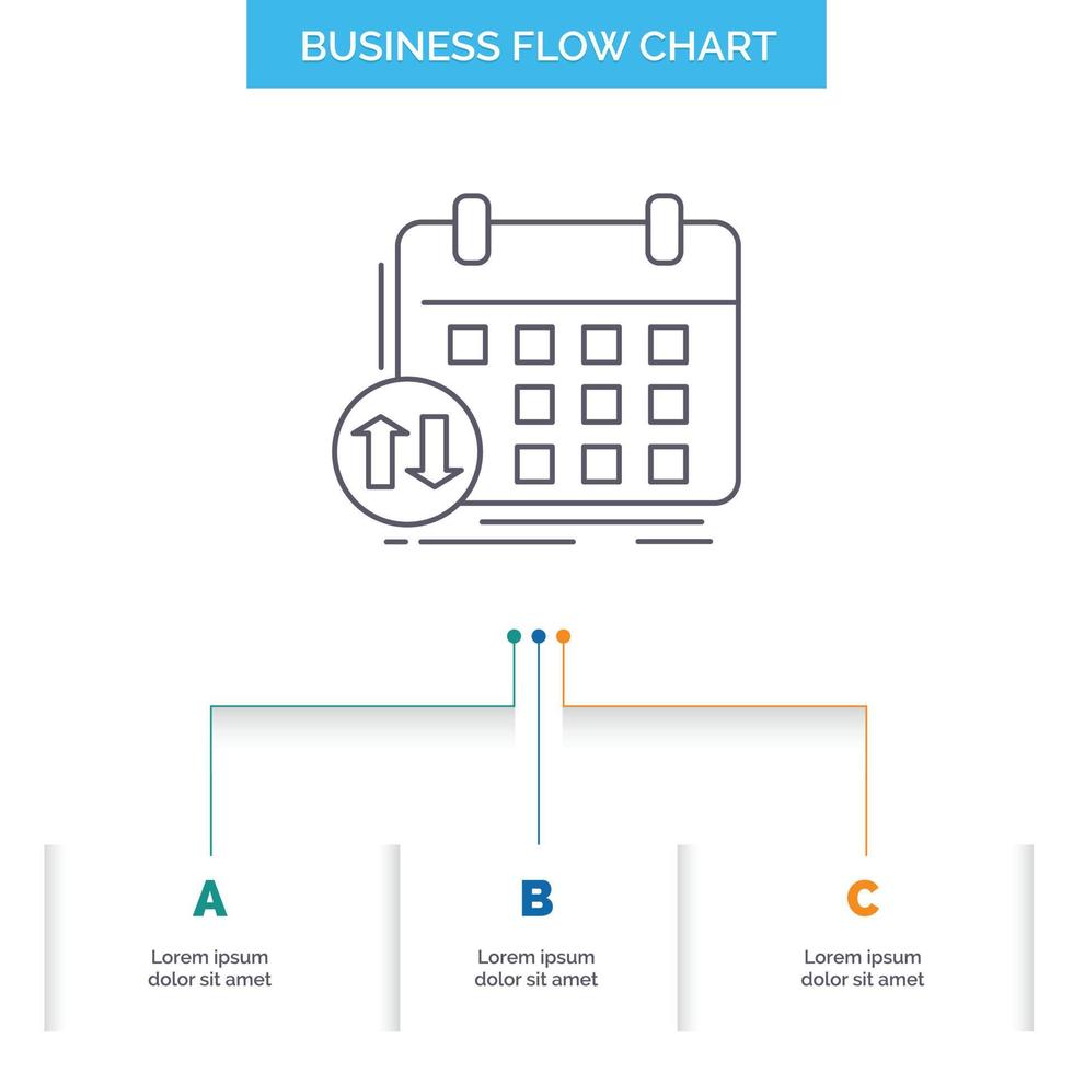 schedule. classes. timetable. appointment. event Business Flow Chart Design with 3 Steps. Line Icon For Presentation Background Template Place for text vector