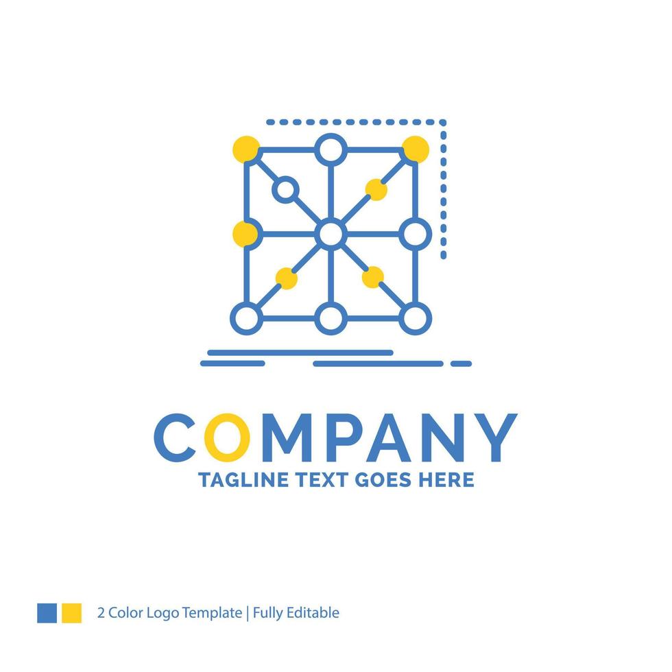 datos. estructura. aplicación grupo. plantilla de logotipo empresarial amarillo azul complejo. lugar de plantilla de diseño creativo para eslogan. vector