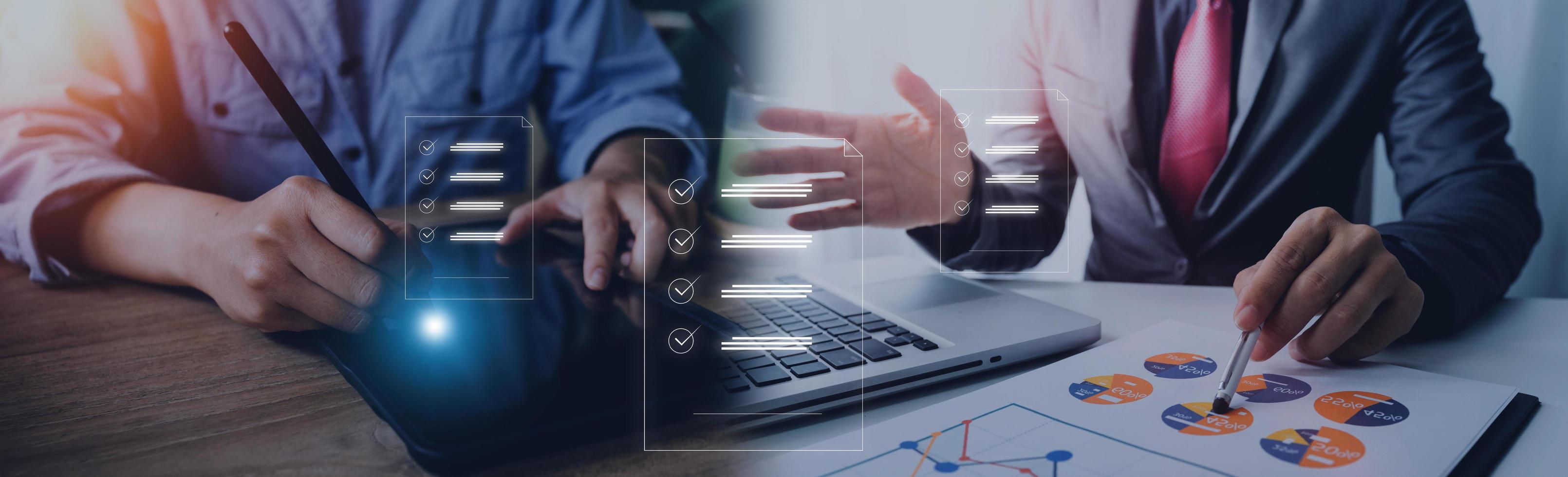 Online business contract Electronic signature, e-signing, digital document management, paperless office, signing business contract concept. photo