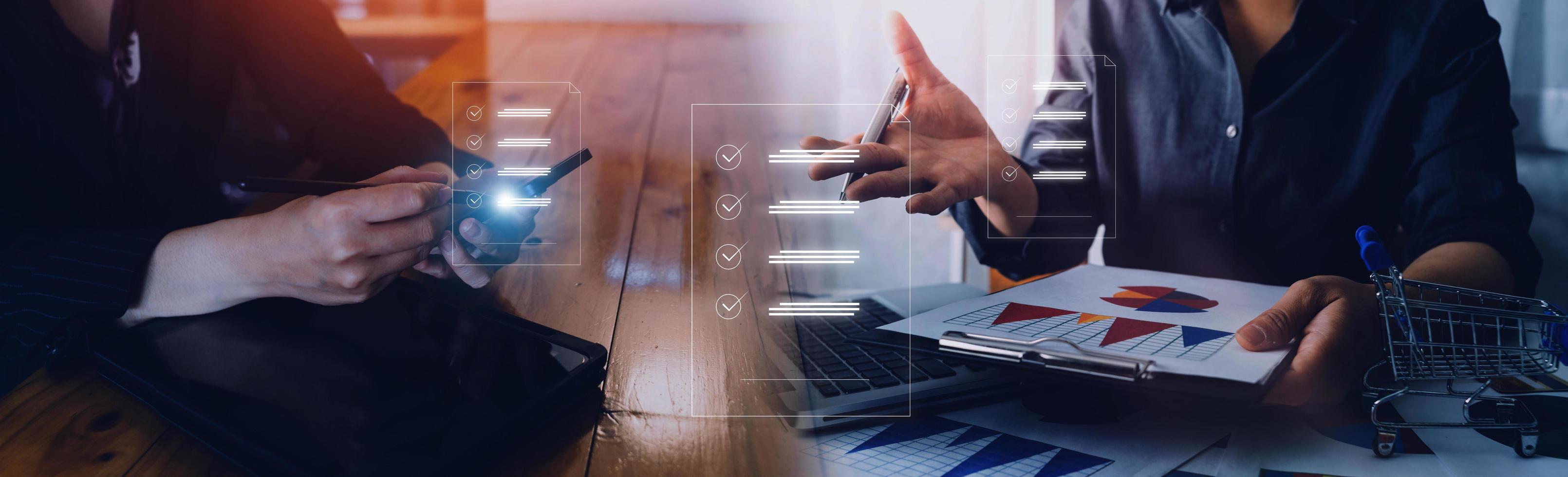 Online business contract Electronic signature, e-signing, digital document management, paperless office, signing business contract concept. photo