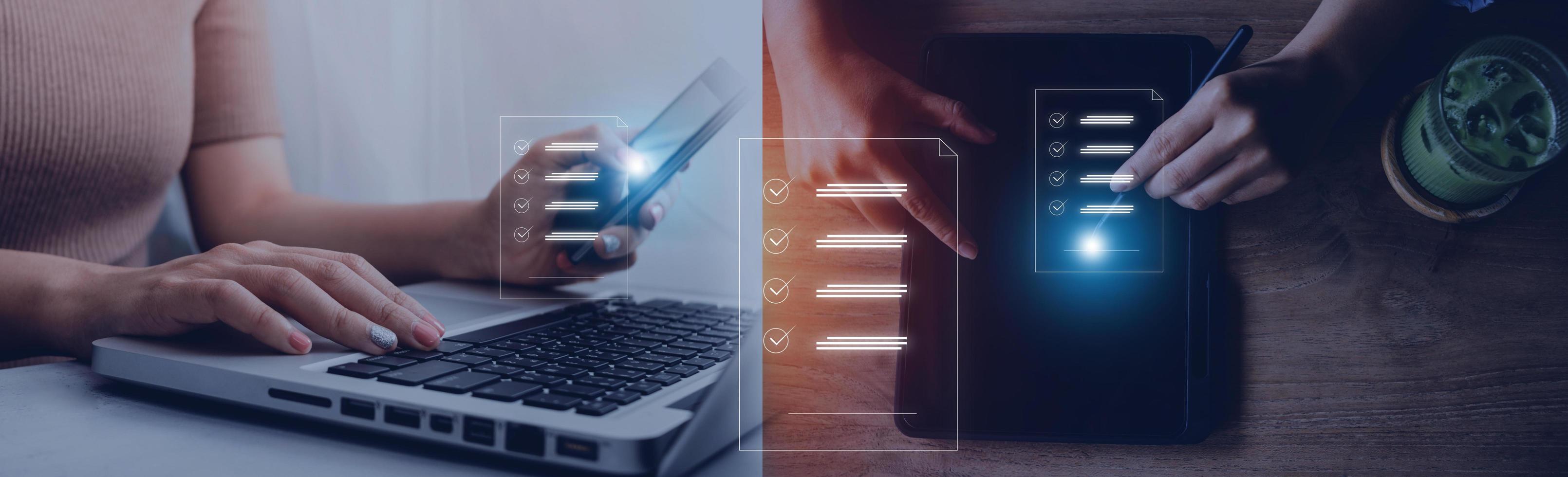 Online business contract Electronic signature, e-signing, digital document management, paperless office, signing business contract concept. photo