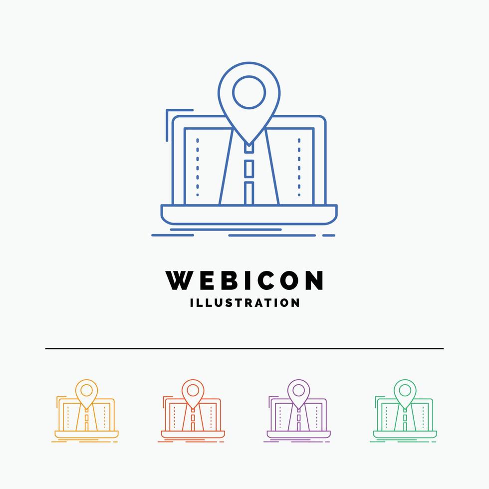 Navigation. Map. System. GPS. Route 5 Color Line Web Icon Template isolated on white. Vector illustration