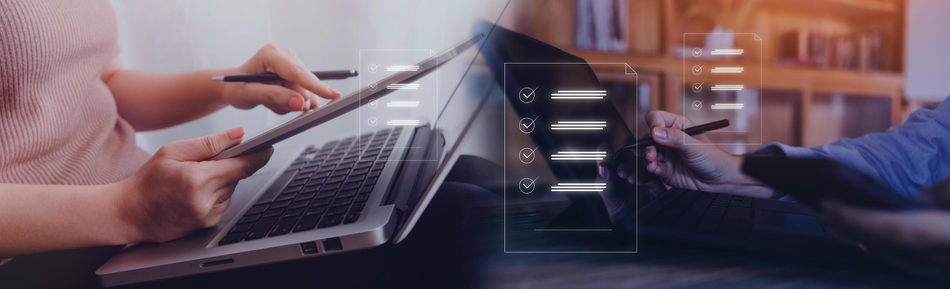 Online business contract Electronic signature, e-signing, digital document management, paperless office, signing business contract concept. photo