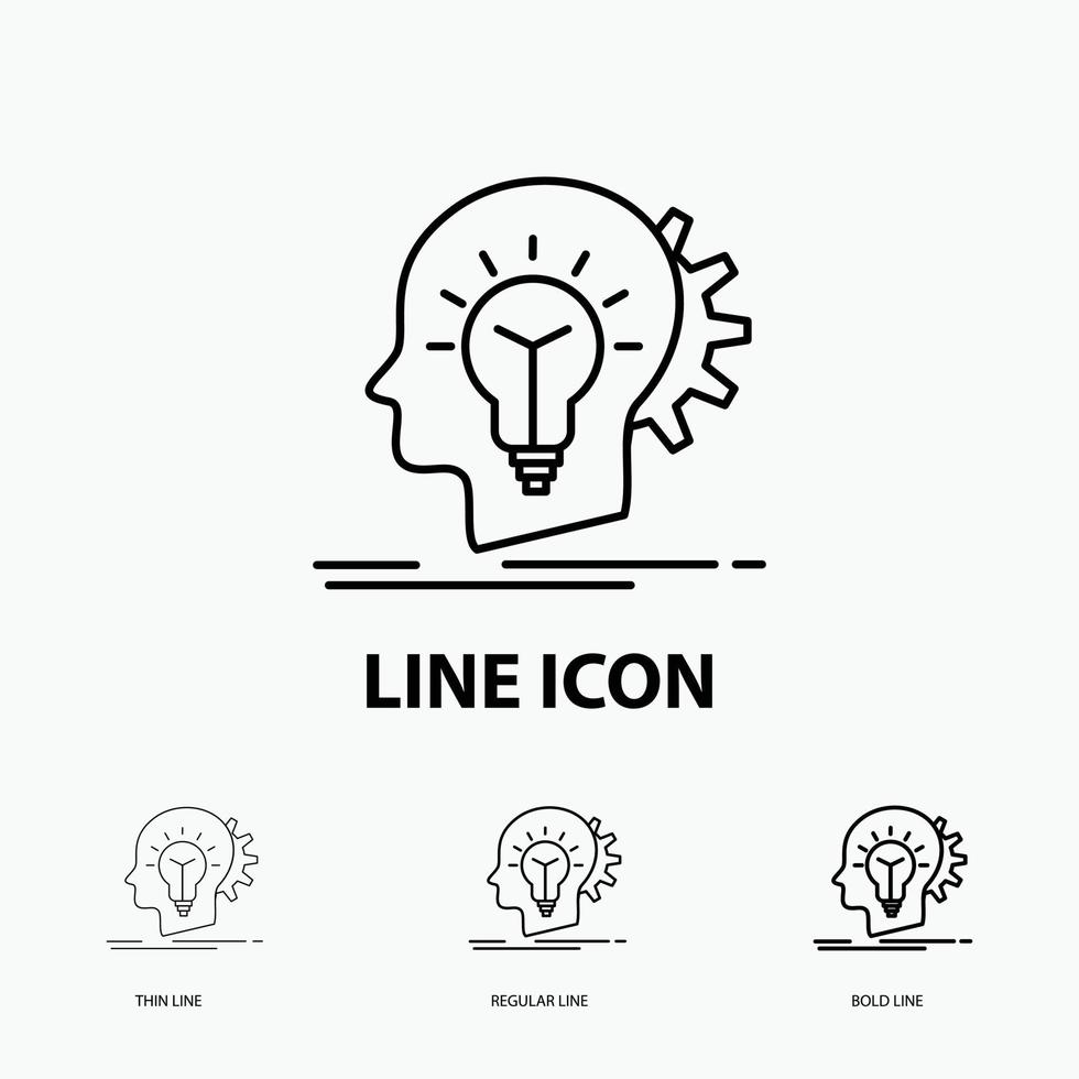 creative. creativity. head. idea. thinking Icon in Thin. Regular and Bold Line Style. Vector illustration