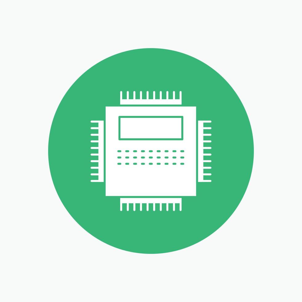 Processor. Hardware. Computer. PC. Technology White Glyph Icon in Circle. Vector Button illustration